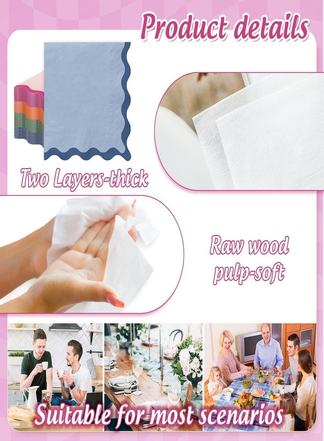 وولاين مجموعة مناديل غداء ورقية مزخرفة من والين، 100 قطعة، للاستخدام مرة واحدة، ألوان: أزرق، برتقالي، وردي، أخضر، مناسبة للحلويات والعشاء، مثالية لحفلات الزفاف وحفلات استقبال المولود. - Image 3